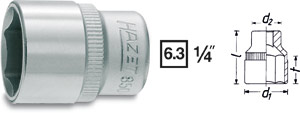 Hylsa 850  6-kant kort  1/4', Hazet i gruppen Handverktyg / 1/4tum Tapp  (6,3mm) / Hylsor hos AD Butik rebro / Wallin & Stackeflt (850-10r)