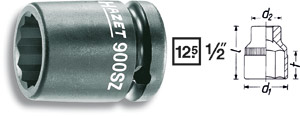 Krafthylsa 900SZ 12-kant kort 1/2', Hazet i gruppen Handverktyg / 1/2tum Tapp  (12,7mm) / Hylsor hos AD Butik rebro / Wallin & Stackeflt (900SZ-12r)