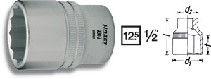  Hylsa 900AZ 12-kant kort 1/2', Hazet  i gruppen Handverktyg / 1/2tum Tapp  (12,7mm) / Hylsor hos AD Butik rebro / Wallin & Stackeflt (900AZ-1r)