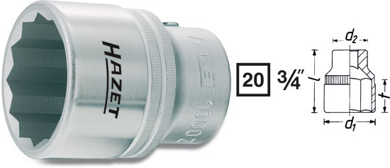 Krafthylsa 1000AZ 12-kant kort 3/4', Hazet