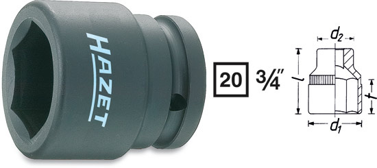 Krafthylsa 1000S   6-kant kort 3/4', Hazet