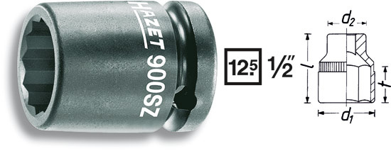 Krafthylsa 900SZ 12-kant kort 1/2', Hazet