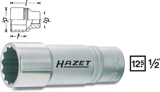 Hylsa 900TZ 12-kant  l�ng 1/2', Hazet