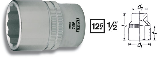 Hylsa 900Z 12-kant kort 1/2', Hazet